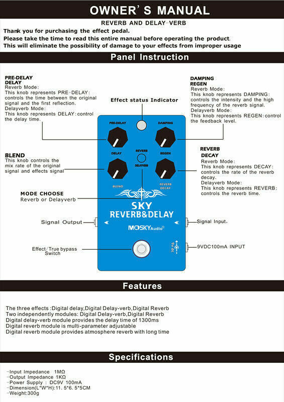 Mosky 2 in 1 Electric Guitar Delay & Reverb Effect Pedal Delay-verb 1300ms Delay - LEKATO-Best Music Gears And Pro Audio