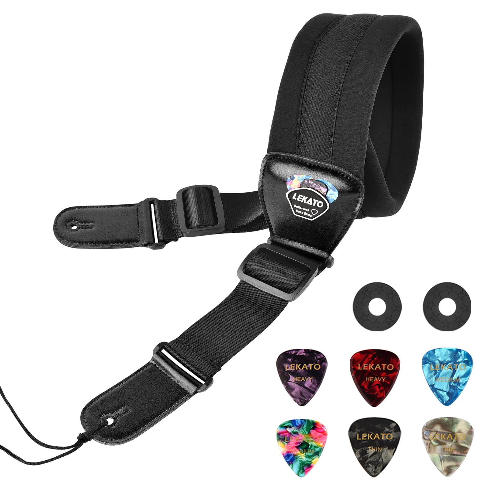 WOGOD Guitar Strap - Acoustic Electric Guitar Straps ,Bass Guitar Strap  with 3 Guitar Picks Holder Ends