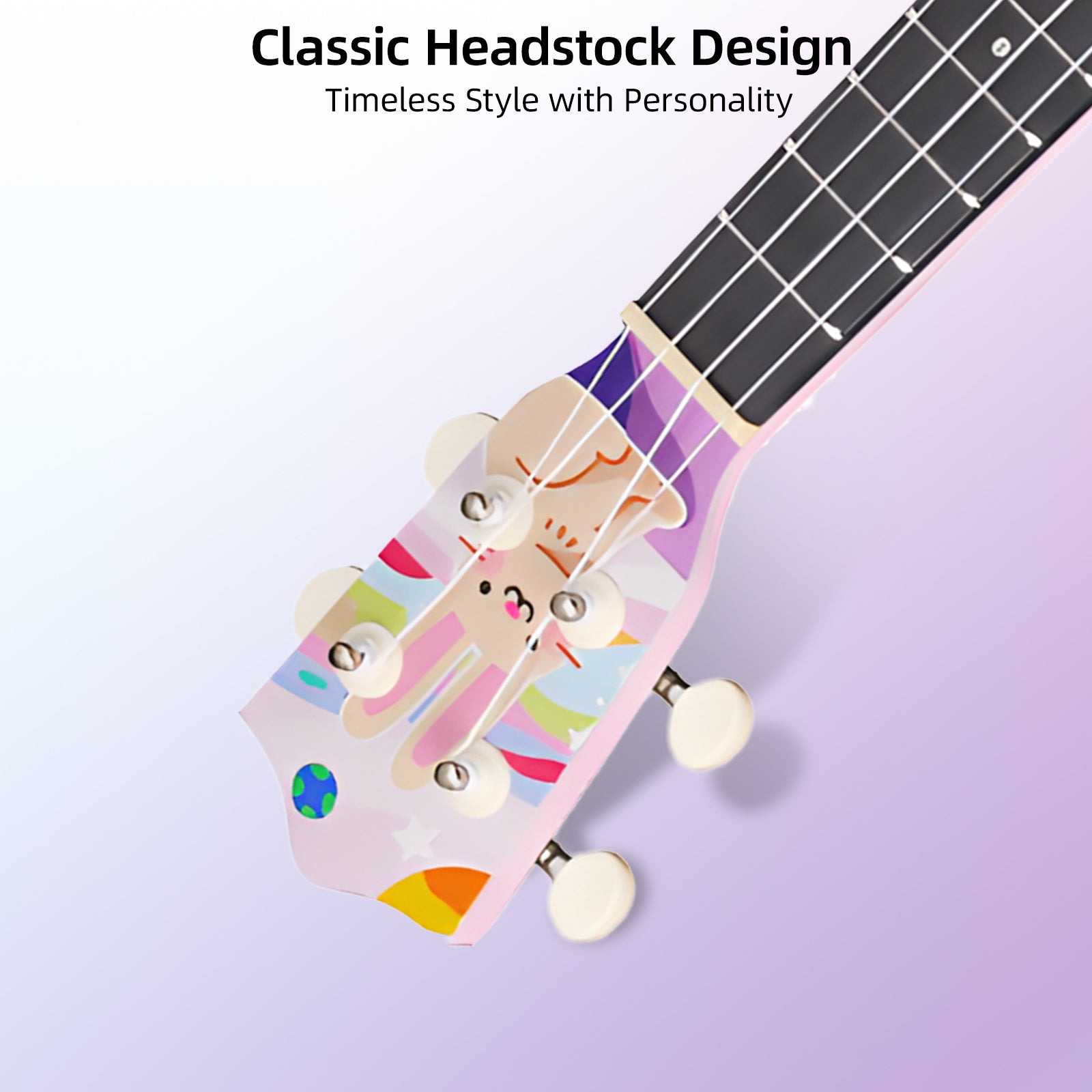 LEKATO 21 Inch Animal Cartoon Painting Ukulele Composite Carbon Fiber Travel Set