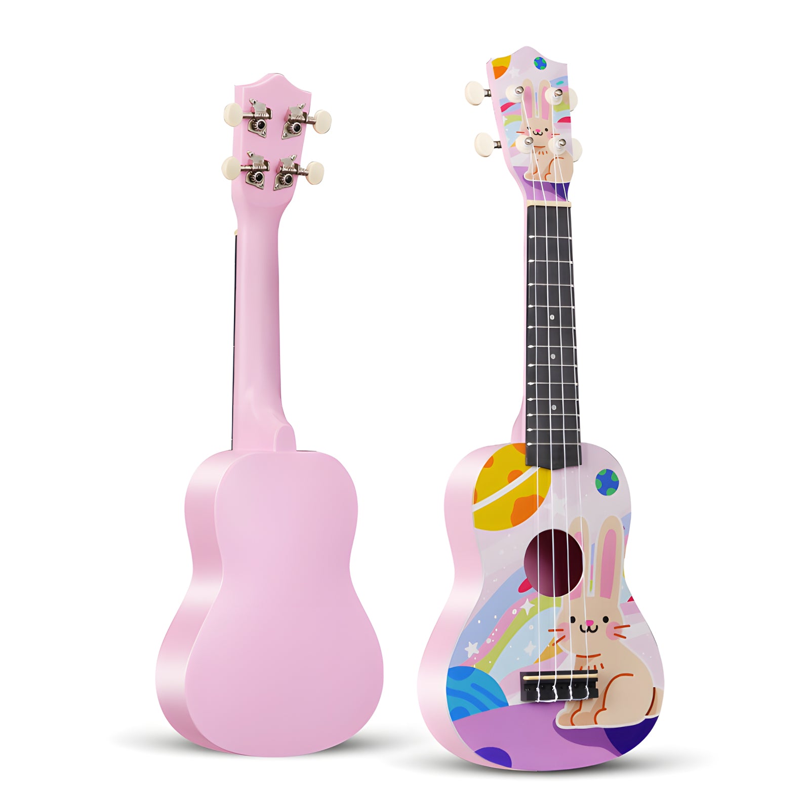 LEKATO 21 Inch Animal Cartoon Painting Ukulele Composite Carbon Fiber Travel Set