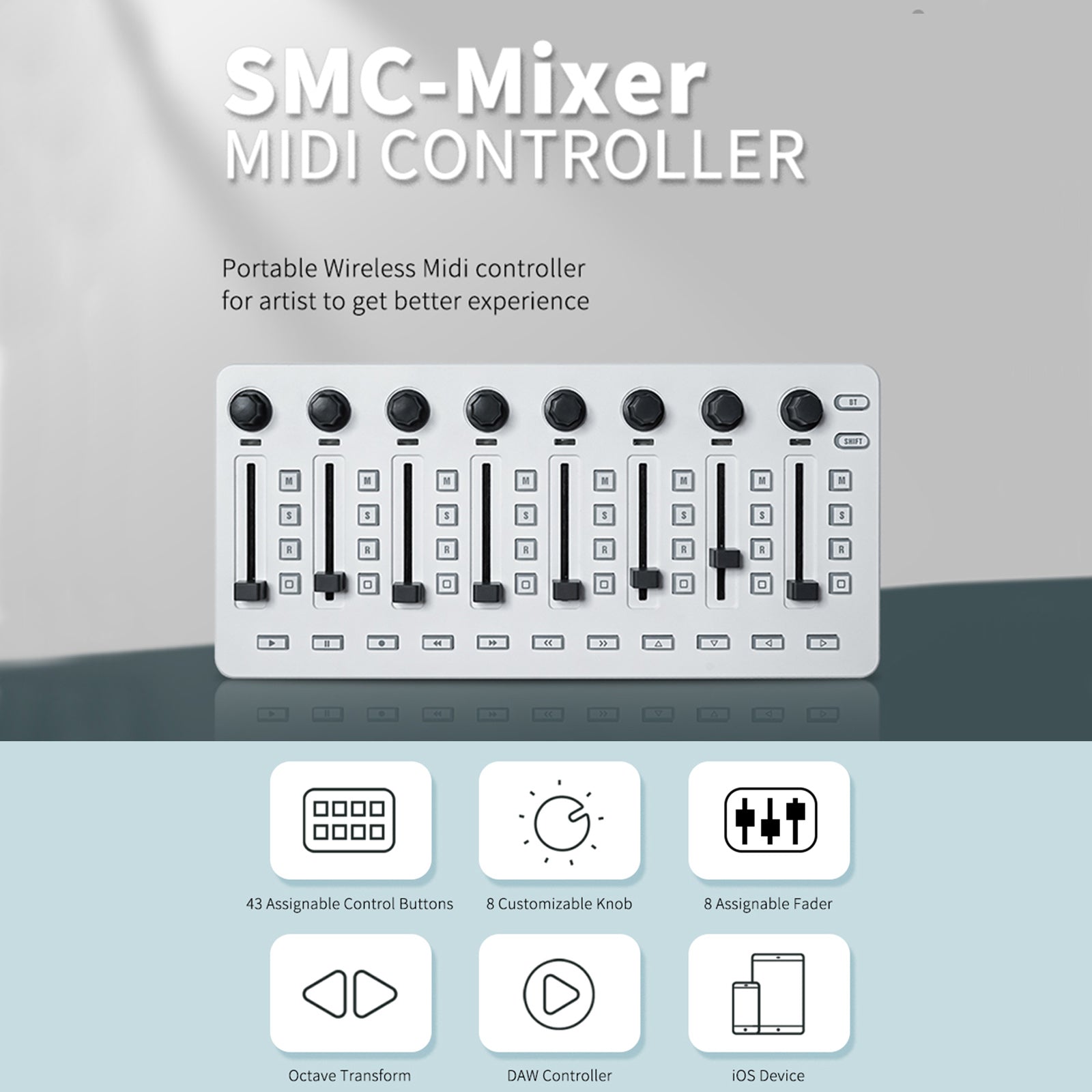 M-VAVE SMC-Mixer Wireless MIDI Controller Mixing Console