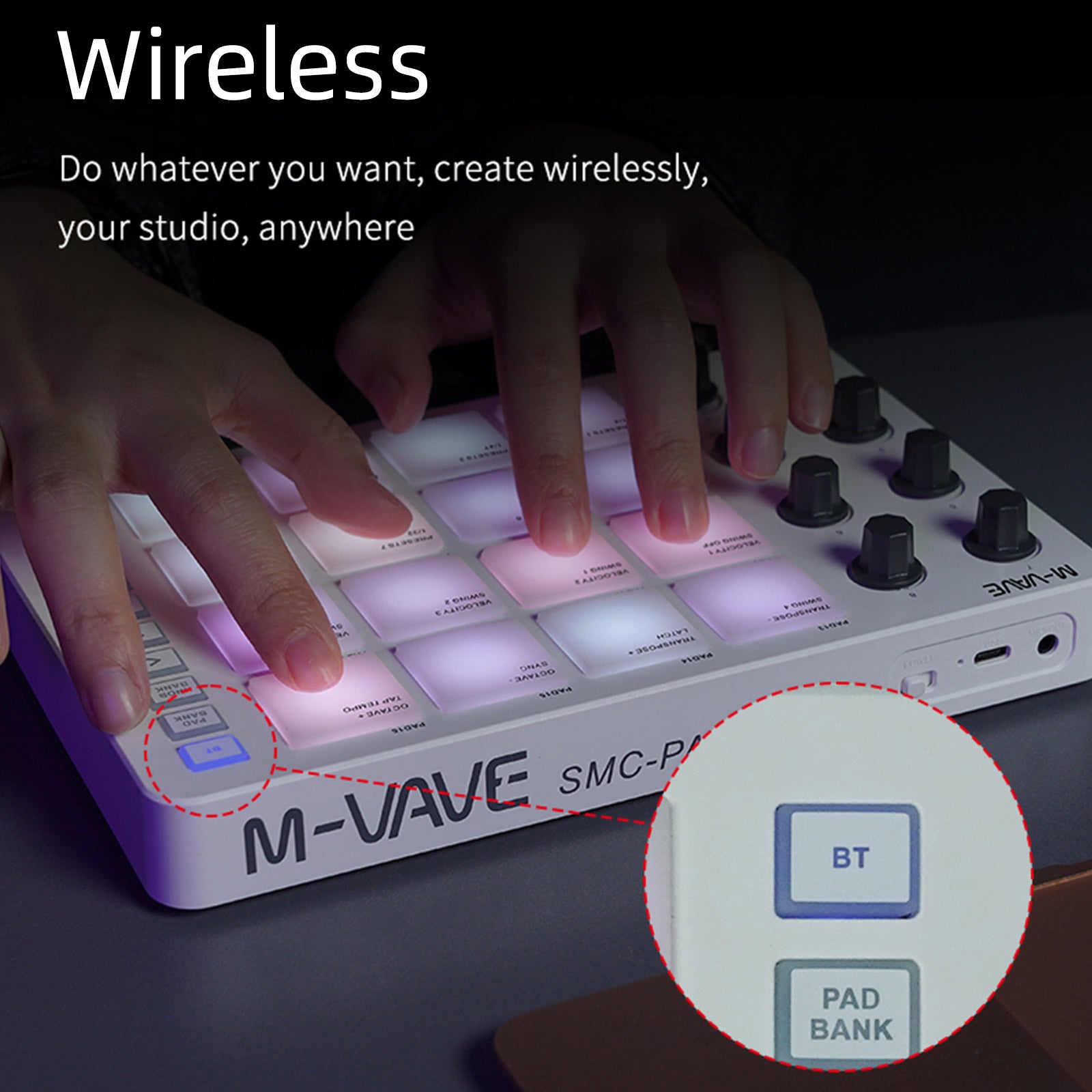 M-VAVE SMC-PAD Wireless MIDI Controller Pads 16 RGB Pads