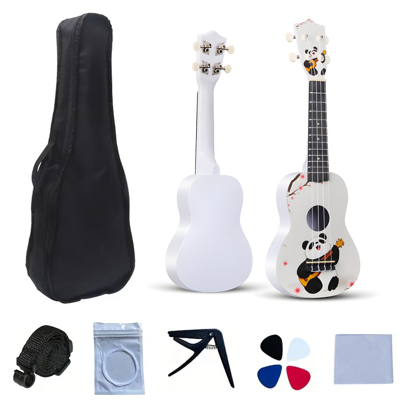 LEKATO 21 Inch Cartoon Painting Ukulele Composite Carbon Fiber Travel Set