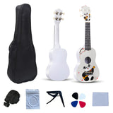 LEKATO 21 Inch Cartoon Painting Ukulele Composite Carbon Fiber Travel Set