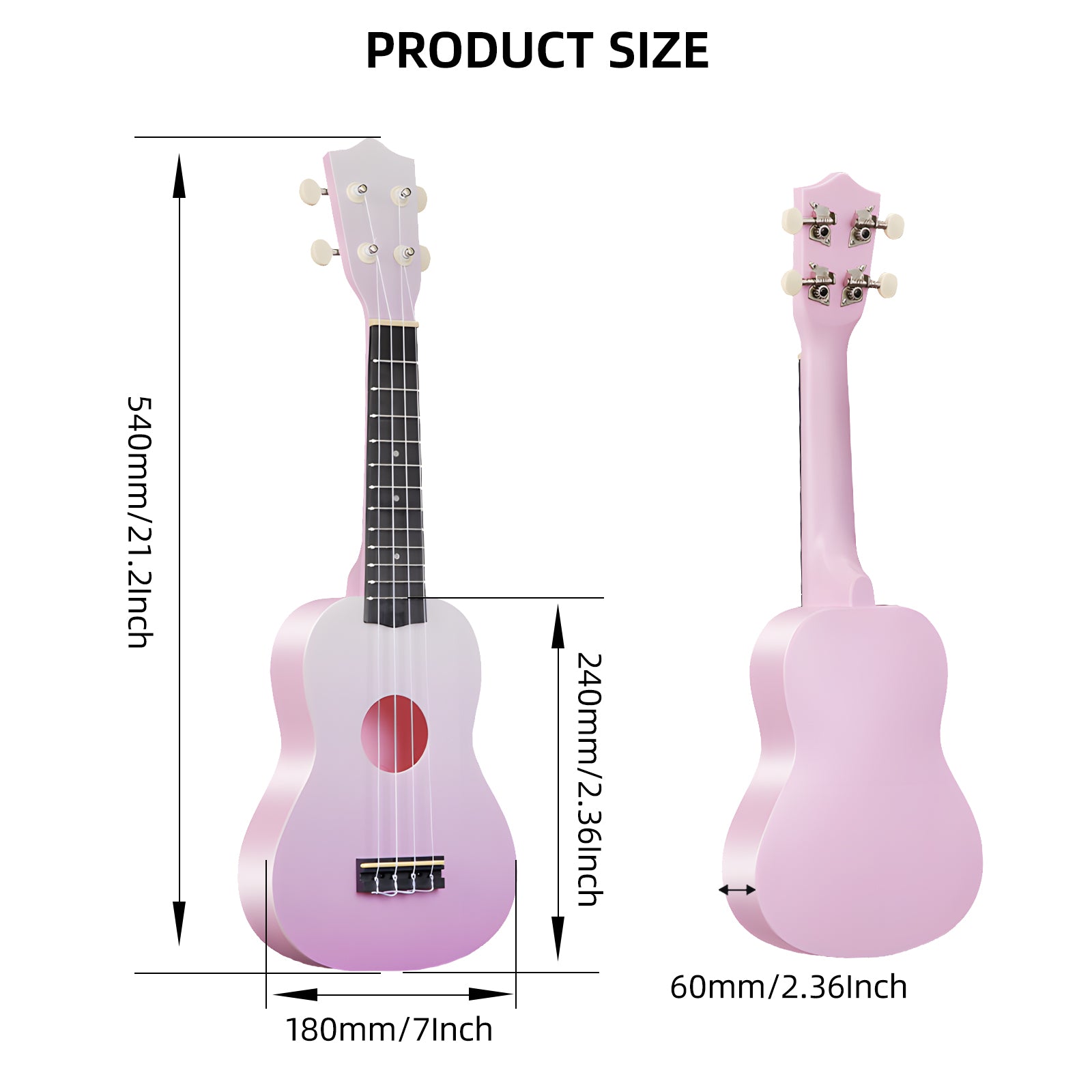 LEKATO 21 Inch Gradient Macron Simple Ukulele Composite Carbon Travel Set