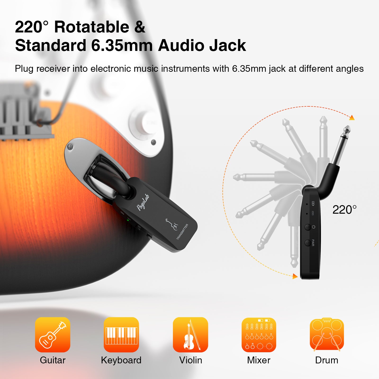 POGOLAB 5.8GHz ワイヤレスギターシステム 充電式ギターワイヤレストランスミッターレシーバー 3.5 mm ヘッドフォンアダプタ