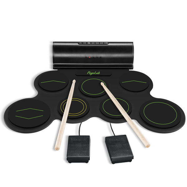 POGOLAB Roll Up Electronic Drum Kit w/ 7 Pads 2 Pedals 2 Sticks - Green Line - LEKATO-Best Music Gears And Pro Audio