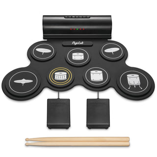 POGOLAB Electronic Drum Set, 7 Pads Roll Up Electric Drum Pad with Wireless Function, Portable Rechargeable Midi Drum Kit with Built-in Speaker/Pedals/Headphone Jack, Great Holiday Gift for Beginner