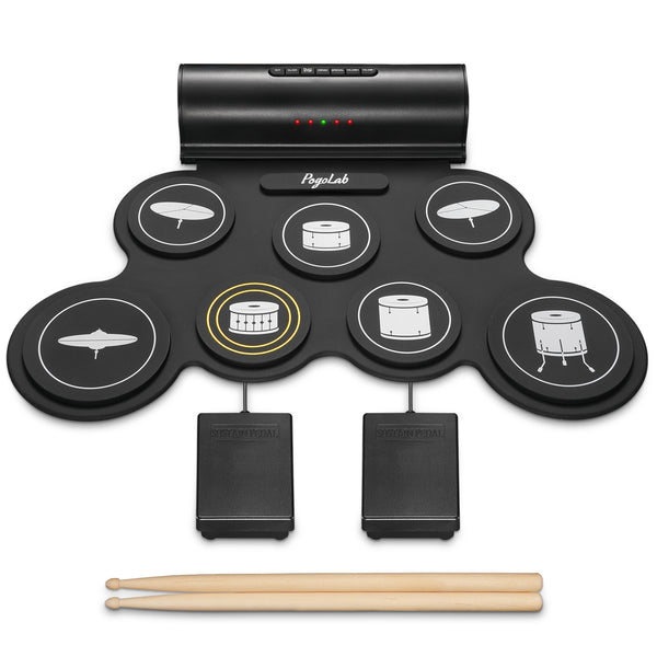 POGOLAB Roll Up Electronic Drum Kit w/ 7 Pads 2 Pedals 2 Sticks -White Pattern - LEKATO-Best Music Gears And Pro Audio