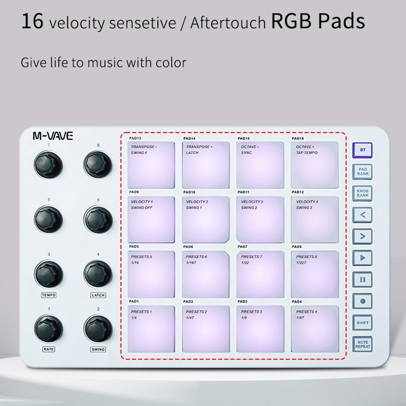 M-VAVE SMC-PAD Wireless MIDI Controller Pads 16 RGB Pads