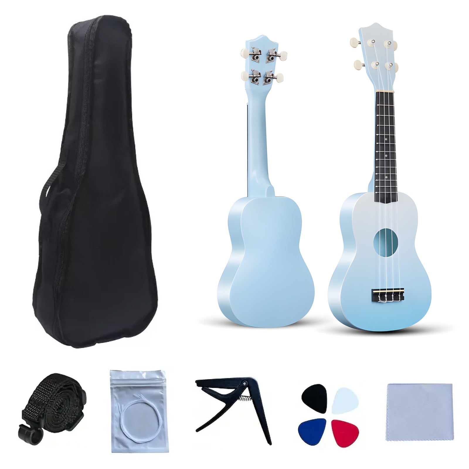 LEKATO 21 Inch Gradient Macron Simple Ukulele Composite Carbon Travel Set