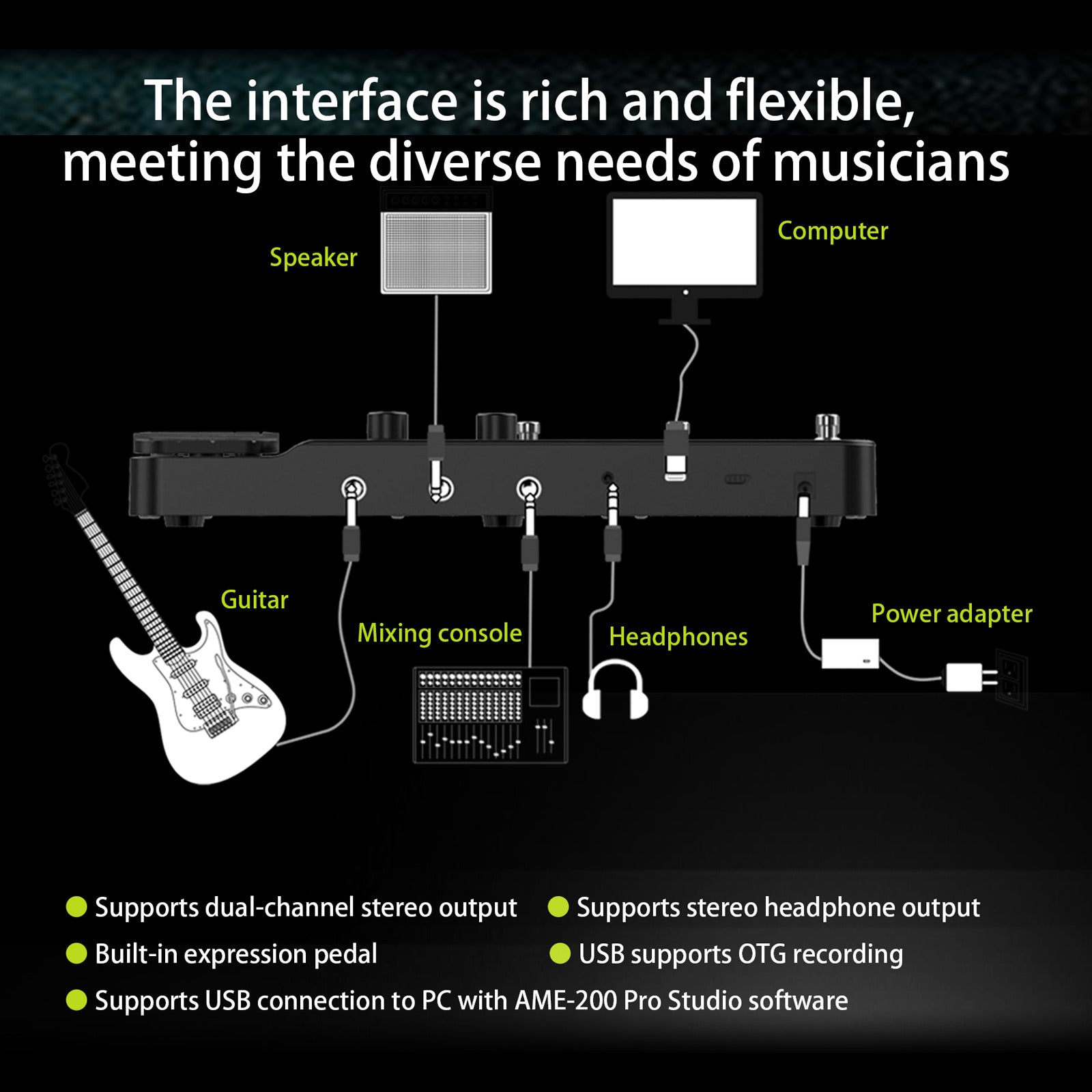 AUDOTA AME-200Pro Amp Modeler Multi-Effects Pedal Five Switches Expression Pedal