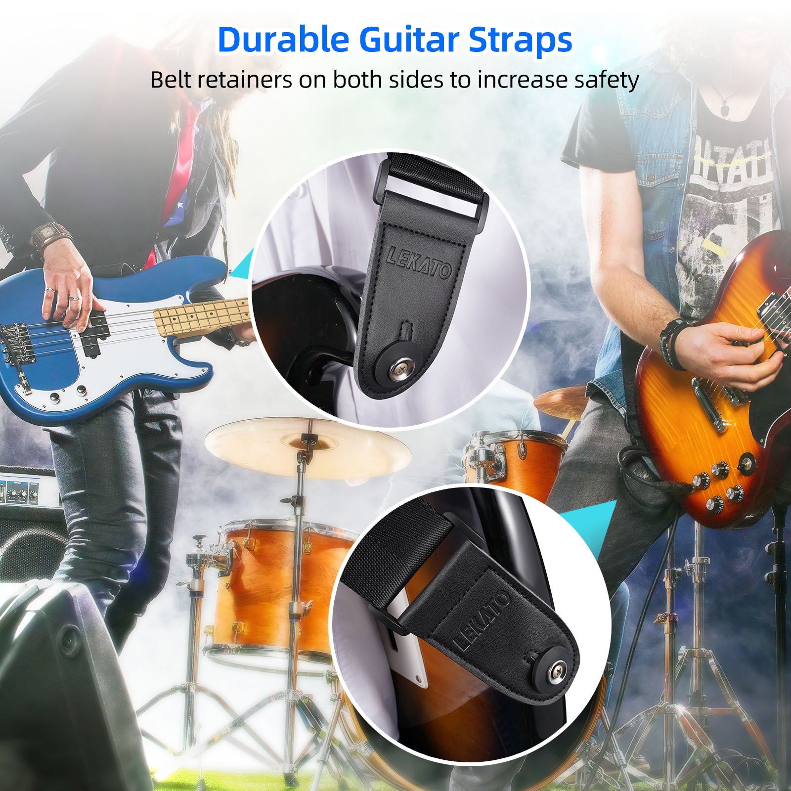 LEKATO Bass Guitar Straps for Electric Guitar & Bass 4" Wide Padded Adjustable - LEKATO-Best Music Gears And Pro Audio