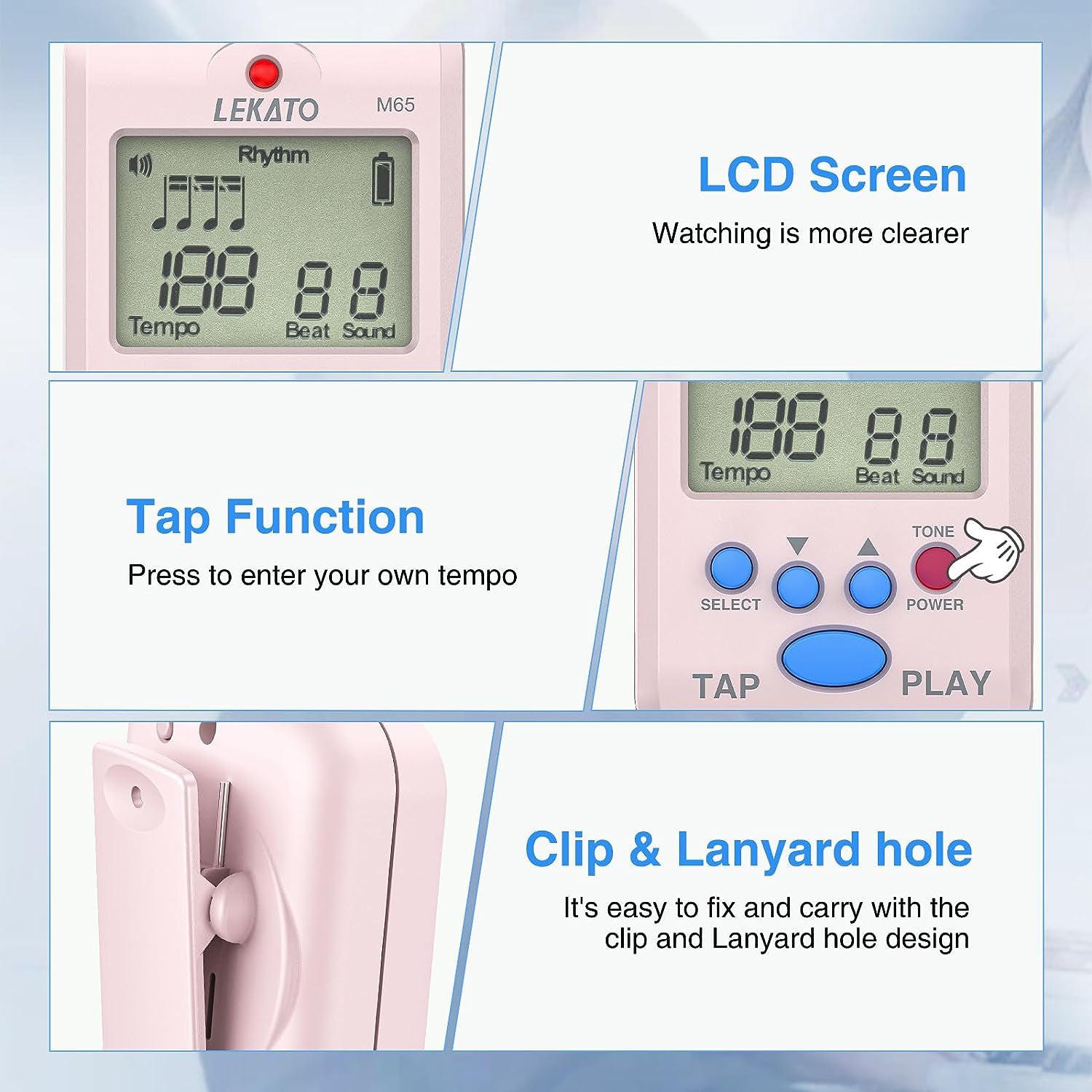 LEKATO Digital Rechargeable LCD Electronic Metronome w/ Timer Human Voice 10 Beat Sounds - LEKATO-Best Music Gears And Pro Audio