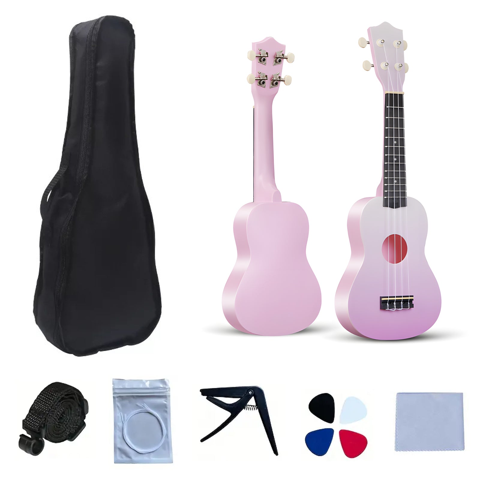 LEKATO 21 Inch Gradient Macron Simple Ukulele Composite Carbon Travel Set