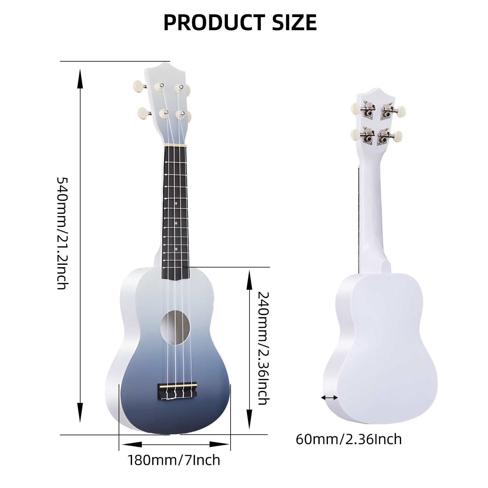 LEKATO 21 Inch Gradient Macron Simple Ukulele Composite Carbon Travel Set