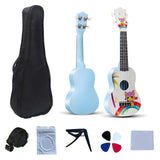 LEKATO 21 Inch Cartoon Painting Ukulele Composite Carbon Fiber Travel Set