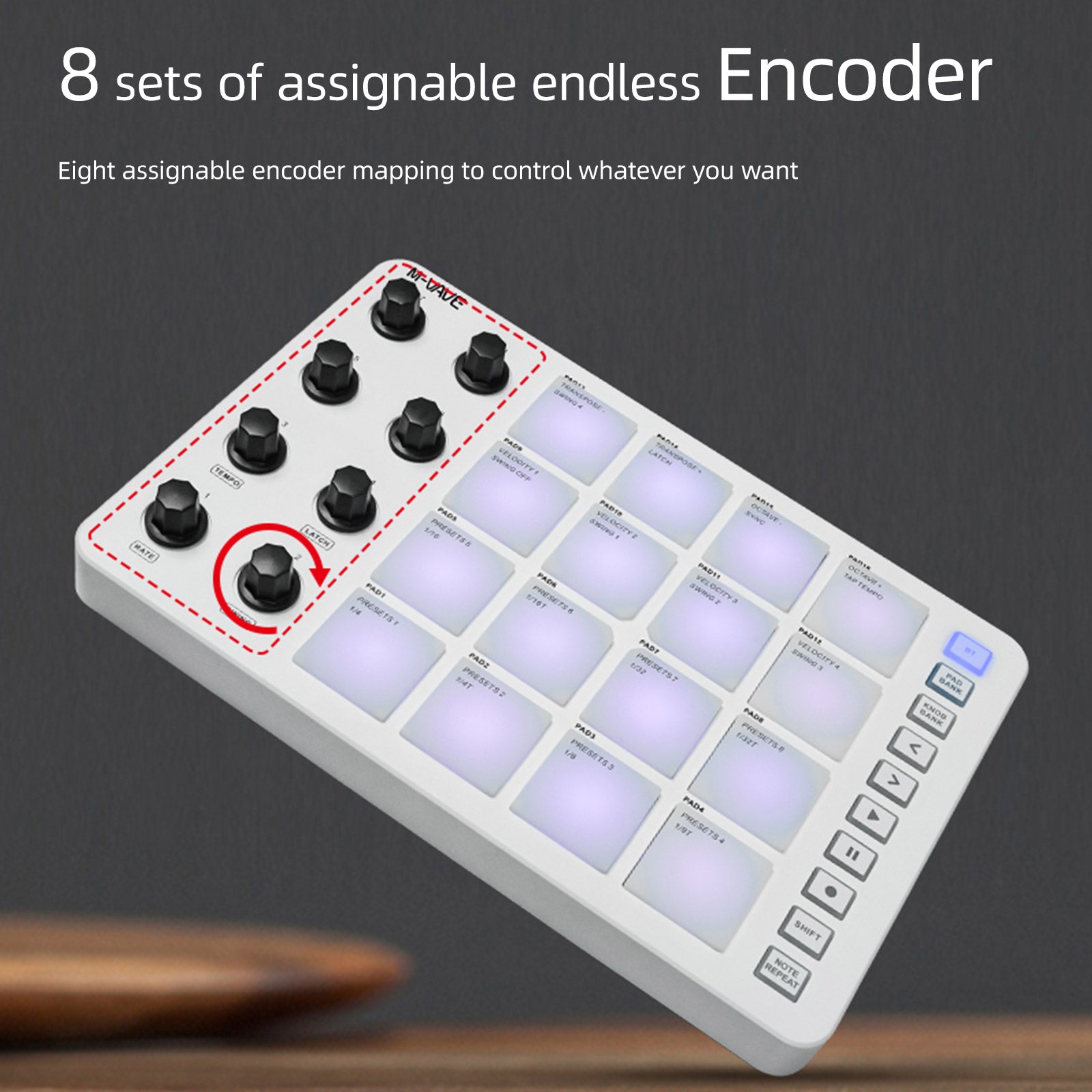 M-VAVE SMC-PAD Wireless MIDI Controller Pads 16 RGB Pads