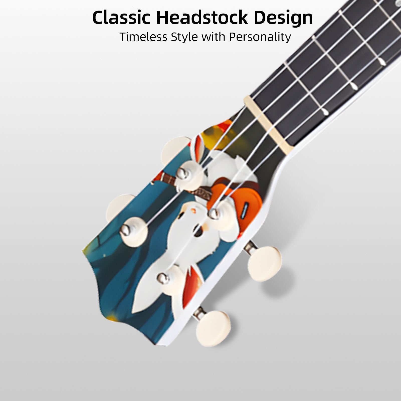 LEKATO 21 Inch Cartoon Painting Ukulele Composite Carbon Fiber Travel Set