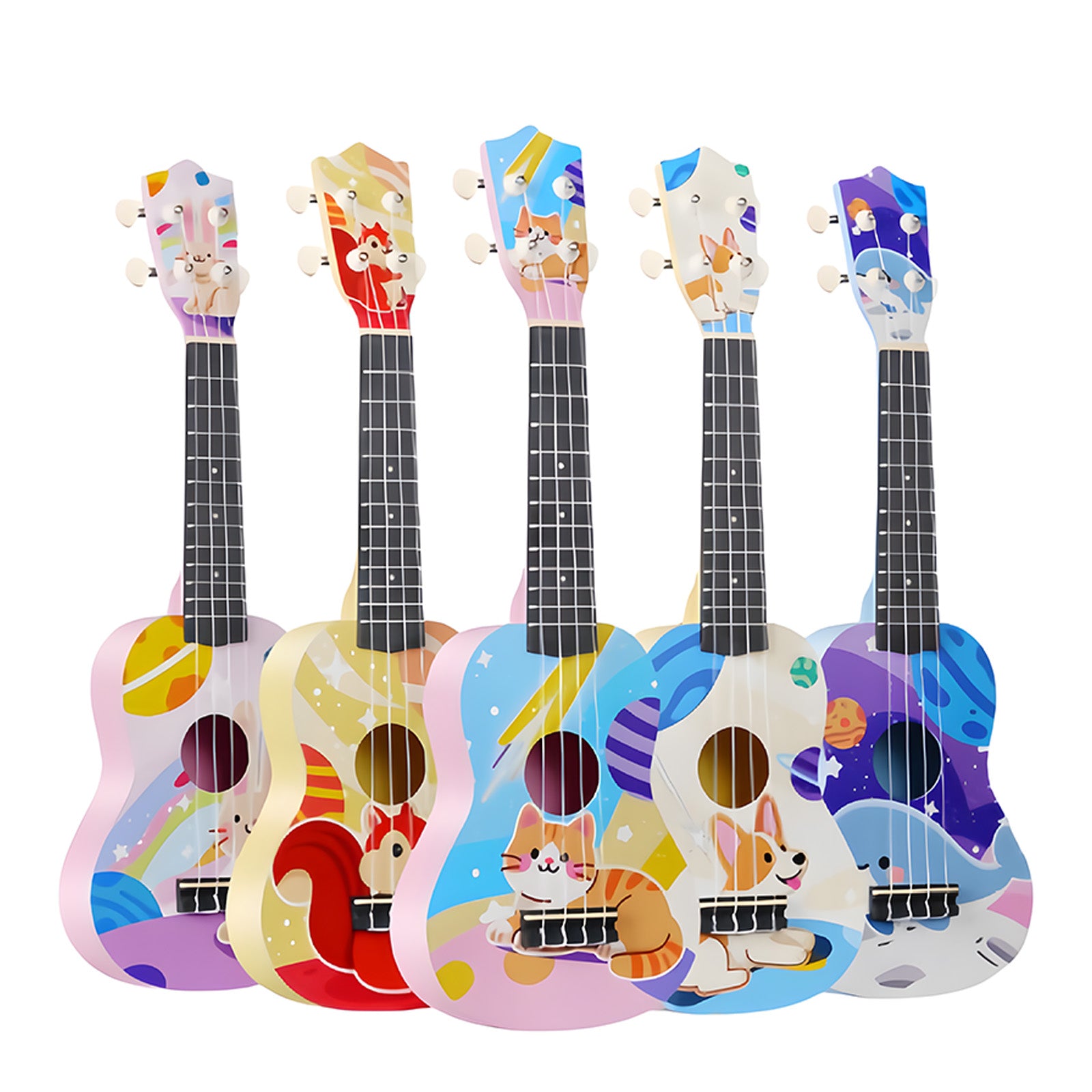 LEKATO 21 Inch Animal Cartoon Painting Ukulele Composite Carbon Fiber Travel Set