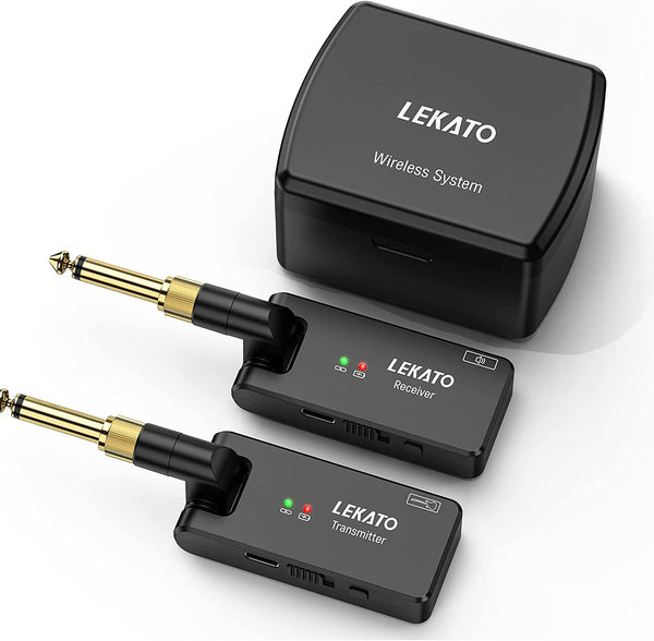LEKATO Wireless Guitar System 5.8G, Rechargeable Wireless Guitar  Transmitter Receiver 4 Channels Guitar Wireless System for Electric Guitar