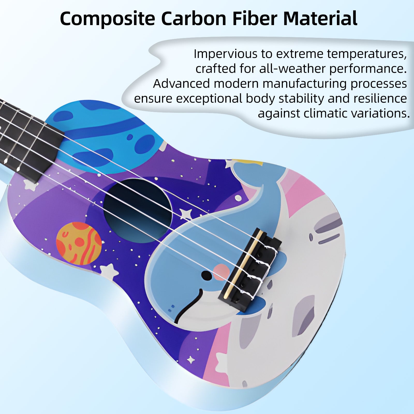 LEKATO 21 Inch Animal Cartoon Painting Ukulele Composite Carbon Fiber Travel Set