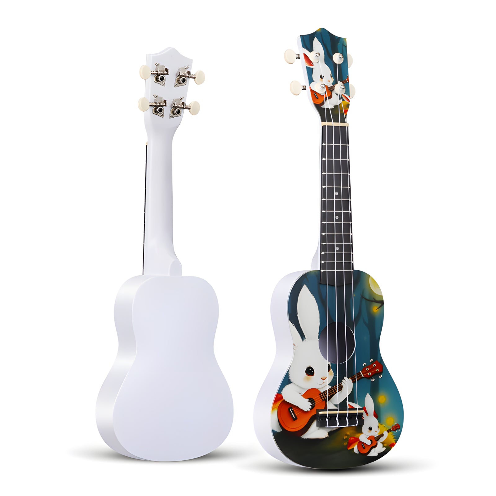 LEKATO 21 Inch Cartoon Painting Ukulele Composite Carbon Fiber Travel Set
