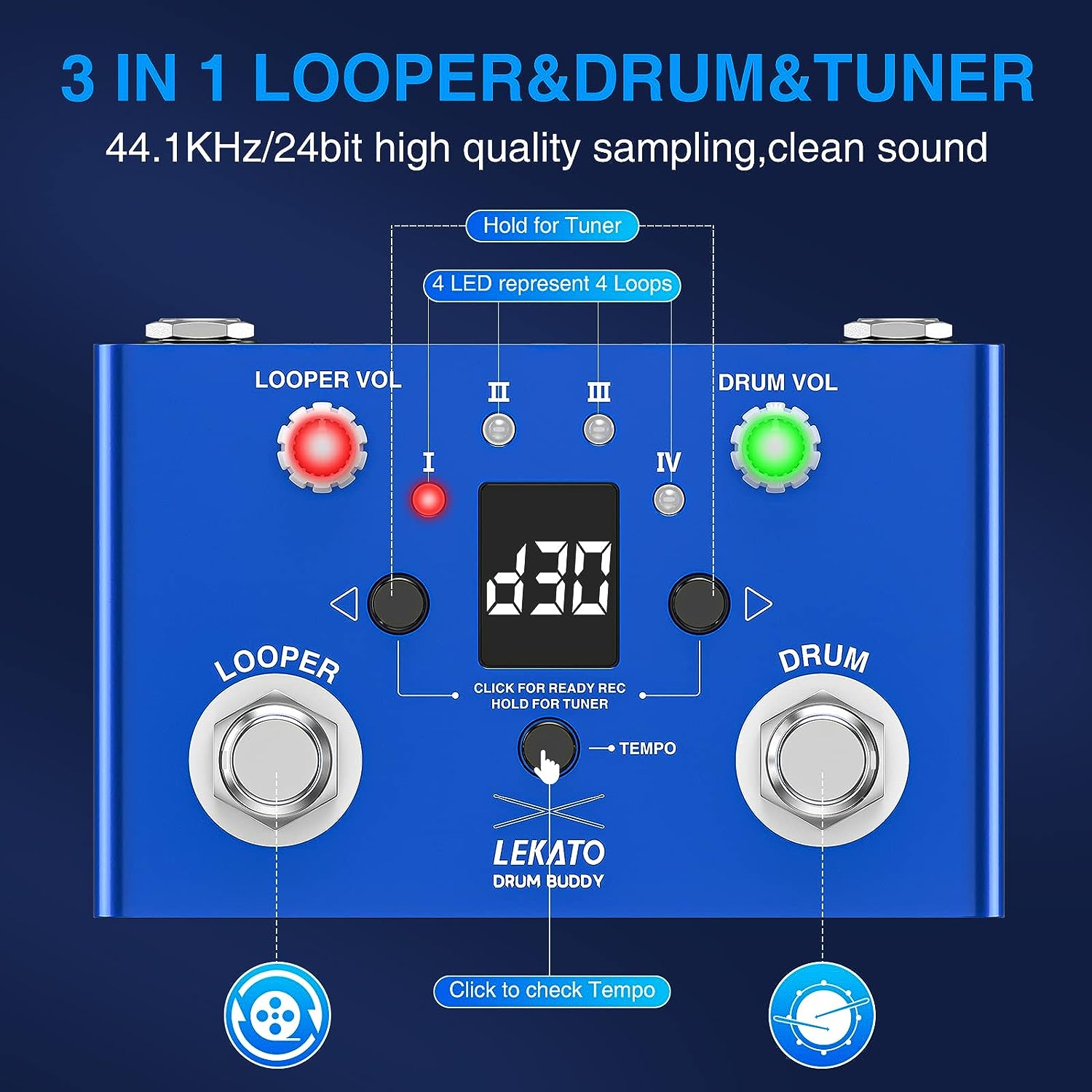 LEKATO Drum Buddy V2 Looper Tuner Loop Pedal For Digital Electric Guitar Bass Pedals Station - LEKATO-Best Music Gears And Pro Audio