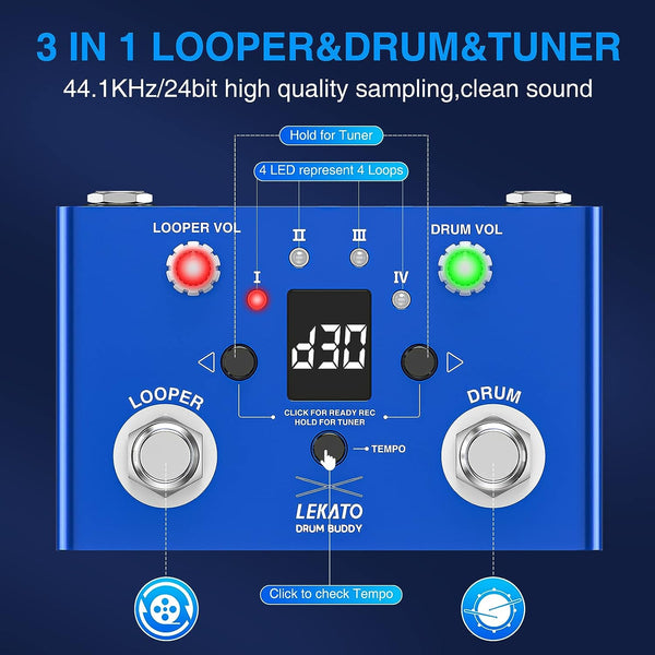 LEKATO Drum Buddy V2 Looper Tuner Loop Pedal For Digital Electric Guitar Bass Pedals Station