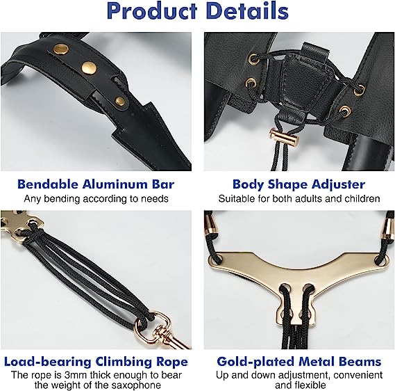 POGOLAB Saxophone Shoulder Strap Double Shoulder Leather Adjustable Saxophone Strap