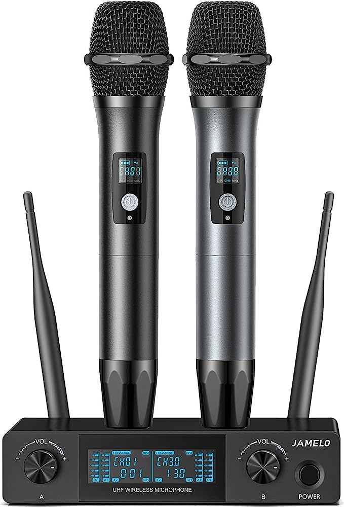 JAMELO Wireless Microphone System Dual Channel UHF Handheld Dynamic Karaoke Mic Set - LEKATO-Best Music Gears And Pro Audio