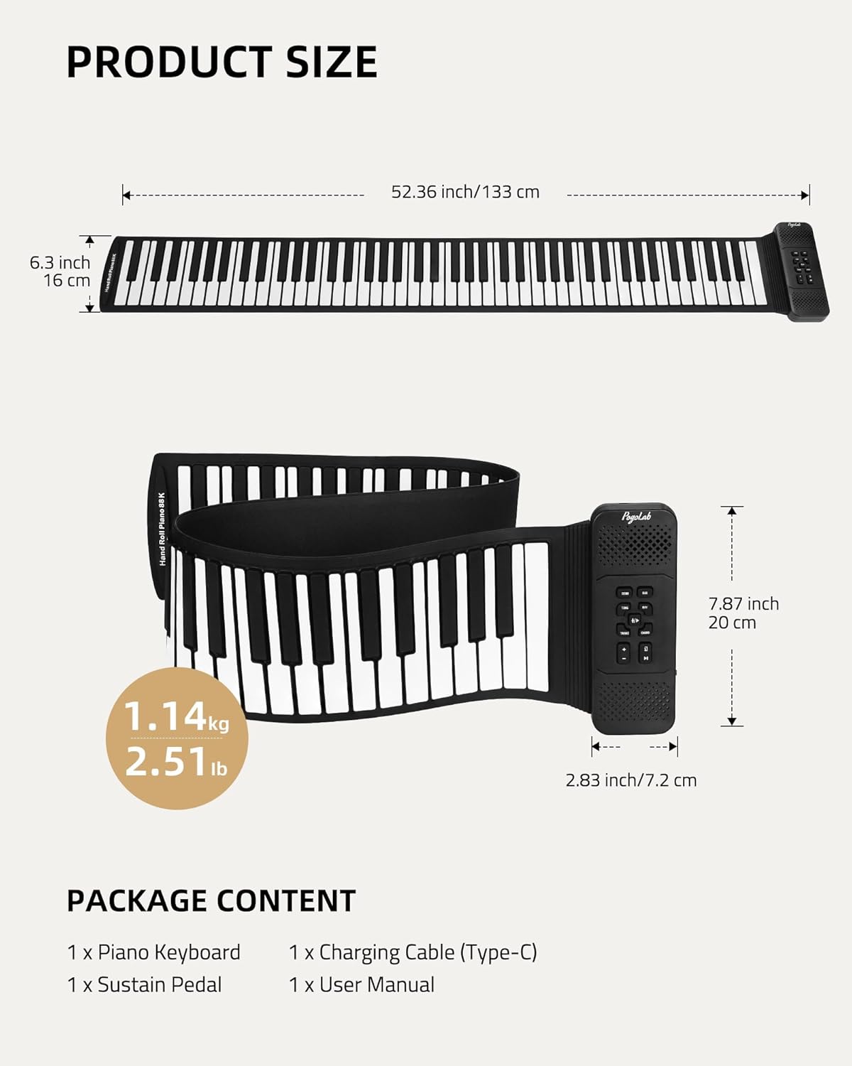 POGOLAB BR2388 Roll Up 88 Keys Electric Foldable Piano Keyboard