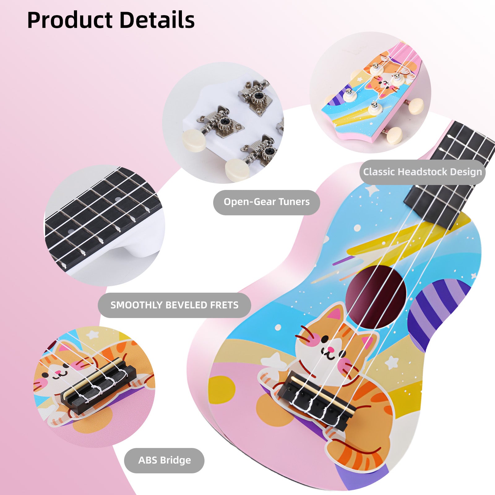 LEKATO 21 Inch Animal Cartoon Painting Ukulele Composite Carbon Fiber Travel Set