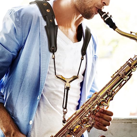 POGOLAB Saxophone Shoulder Strap Double Shoulder Leather Adjustable Saxophone Strap