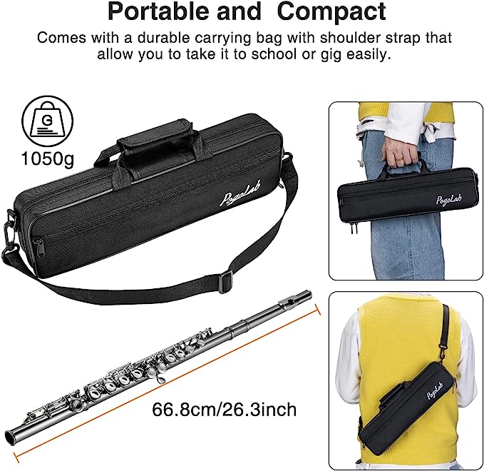 POGOLAB Flutes Closed Hole C 16 Keys Flute Case Kit for Beginner Advanced Player Instrument - LEKATO-Best Music Gears And Pro Audio