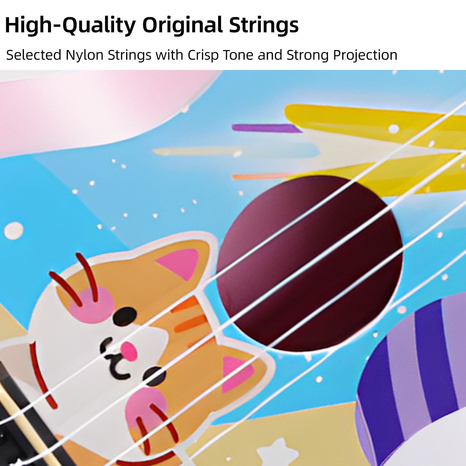 LEKATO 21 Inch Animal Cartoon Painting Ukulele Composite Carbon Fiber Travel Set