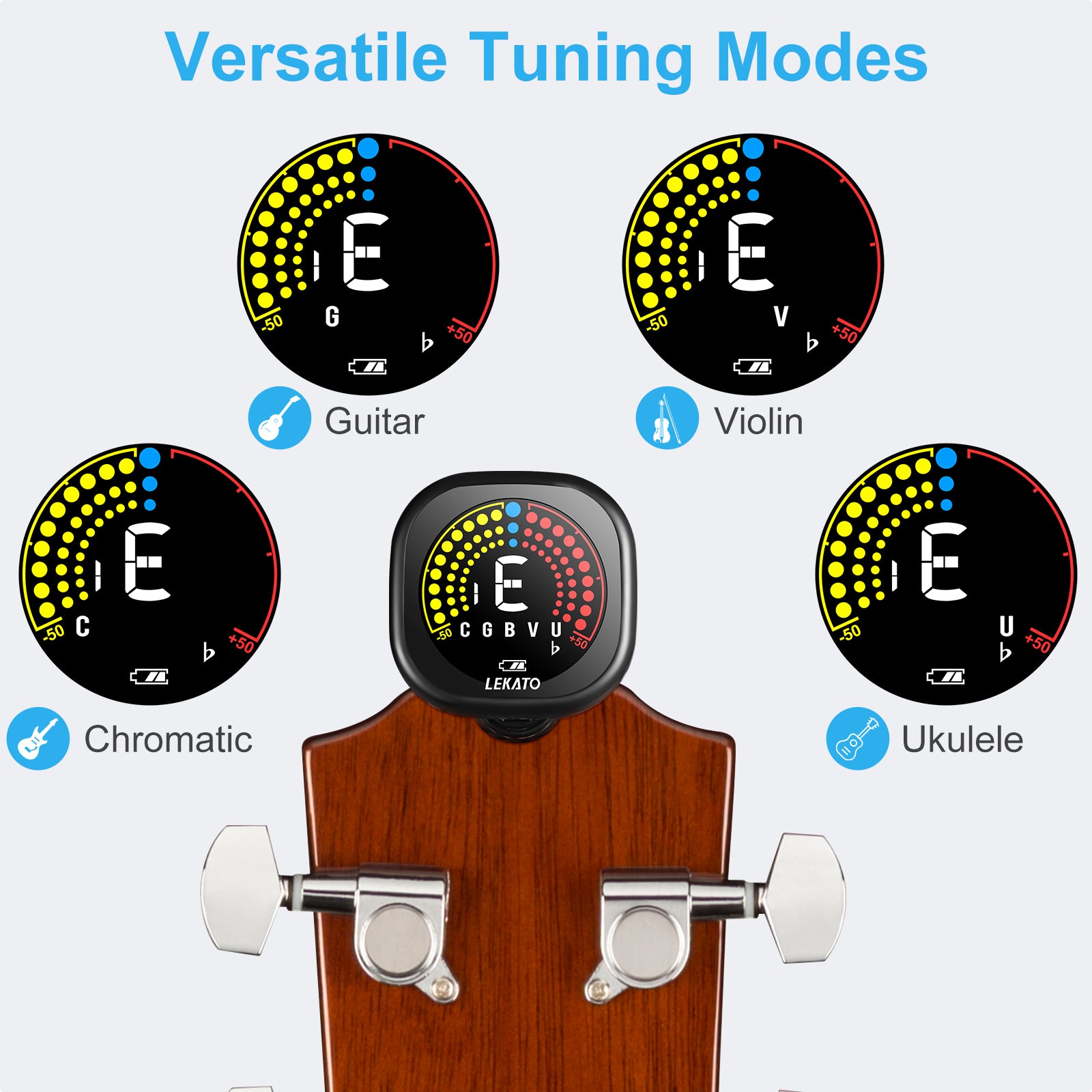 LEKATO Rechargeable Clip-on Tuner for Guitar Bass Ukulele Violin - LEKATO-Best Music Gears And Pro Audio