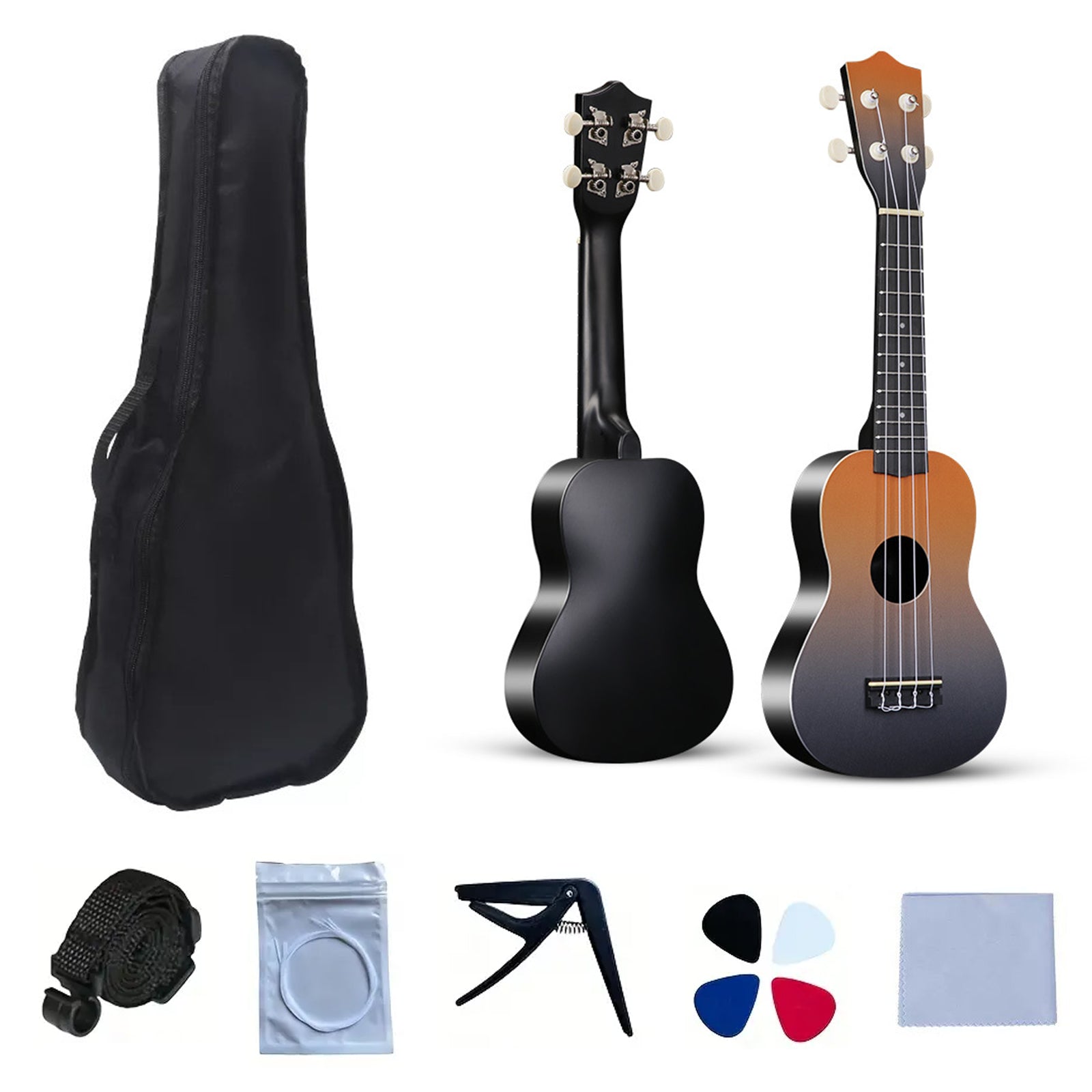 LEKATO 21 Inch Gradient Macron Simple Ukulele Composite Carbon Travel Set