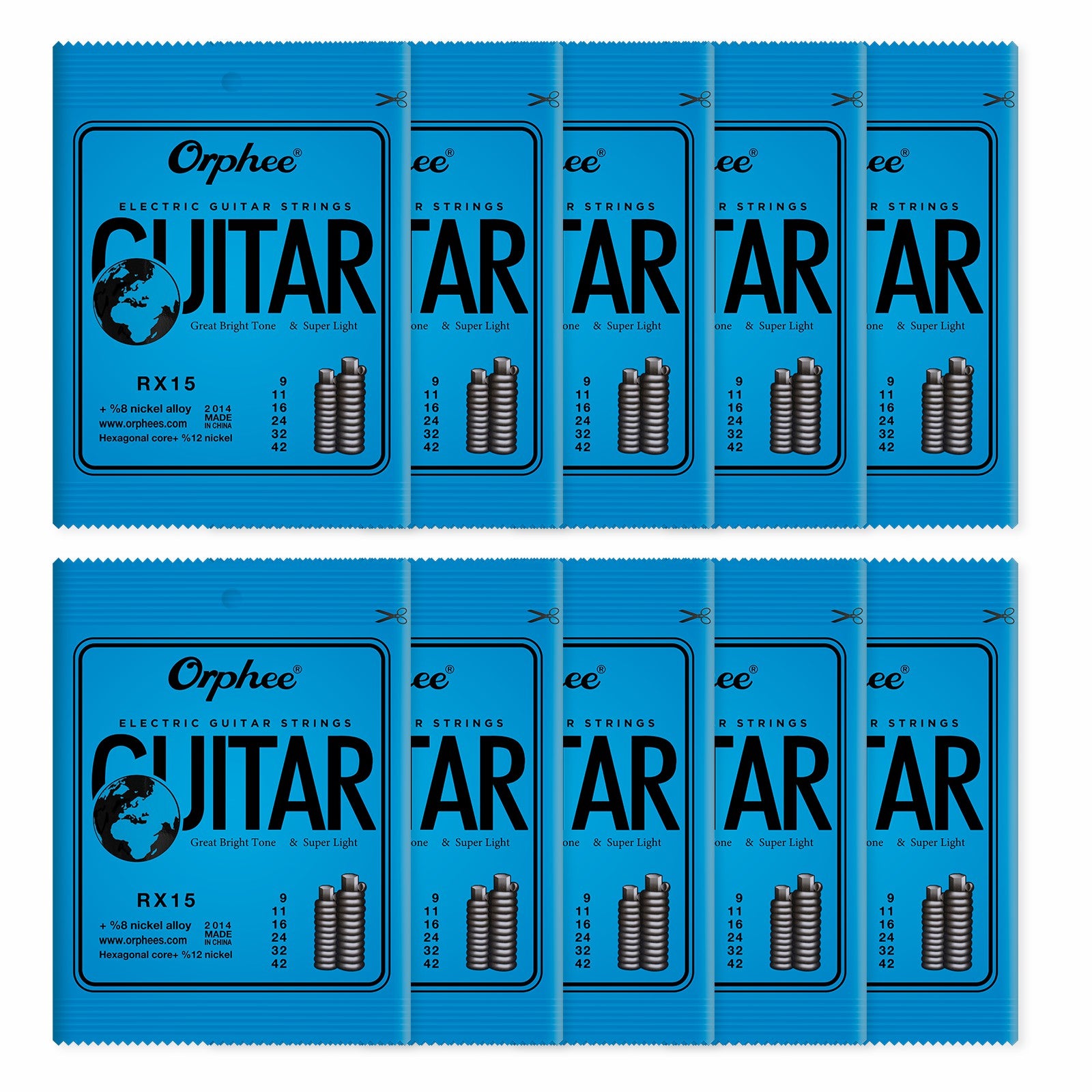 Orphee RX15 Guitar Strings Electric Guitar Strings 6 String Set Thin 09-42 10 Pack