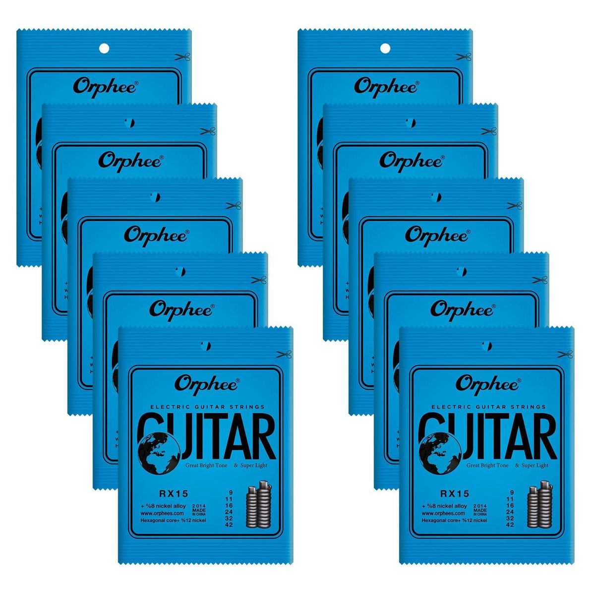 10 Pack Orphee RX15 Guitar Strings Electric Guitar Strings 6pcs Thin