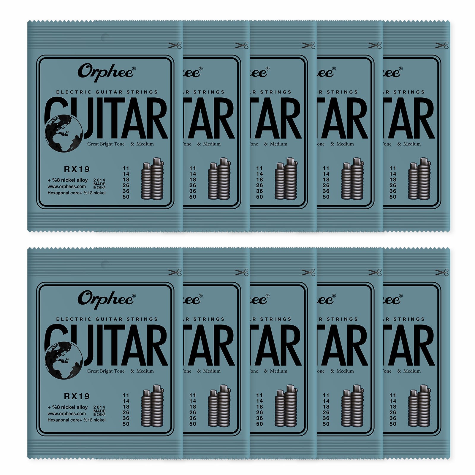 Orphee RX19 Guitar Strings 6 String Set Thin 11-50 10 Pack