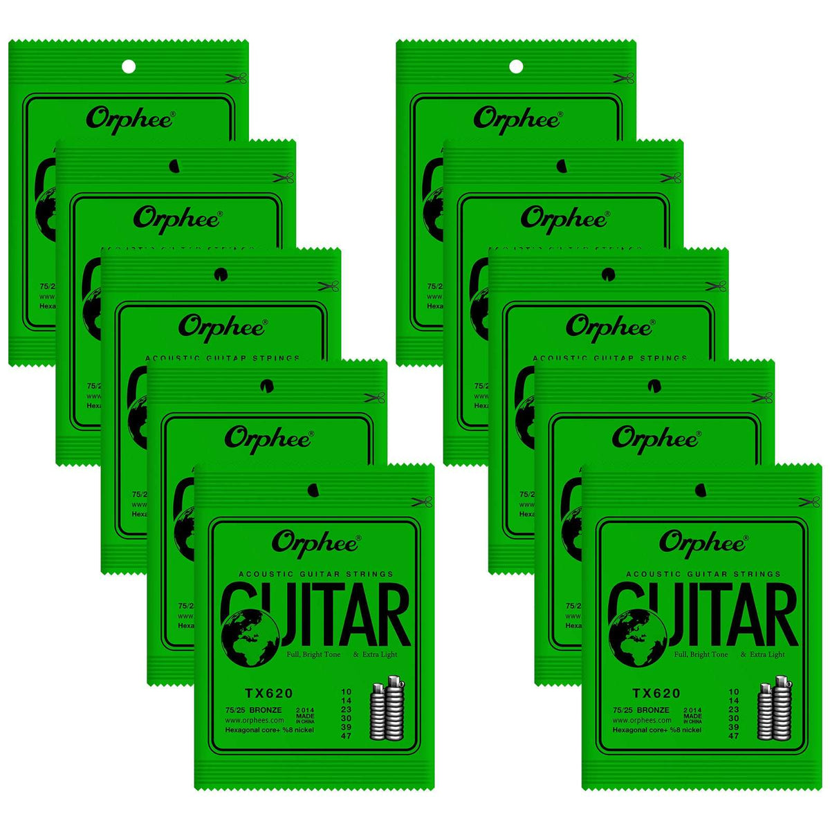 10 Pack Orphee TX620 Guitar Strings Acoustic Guitar Strings 6 Strings Set Light