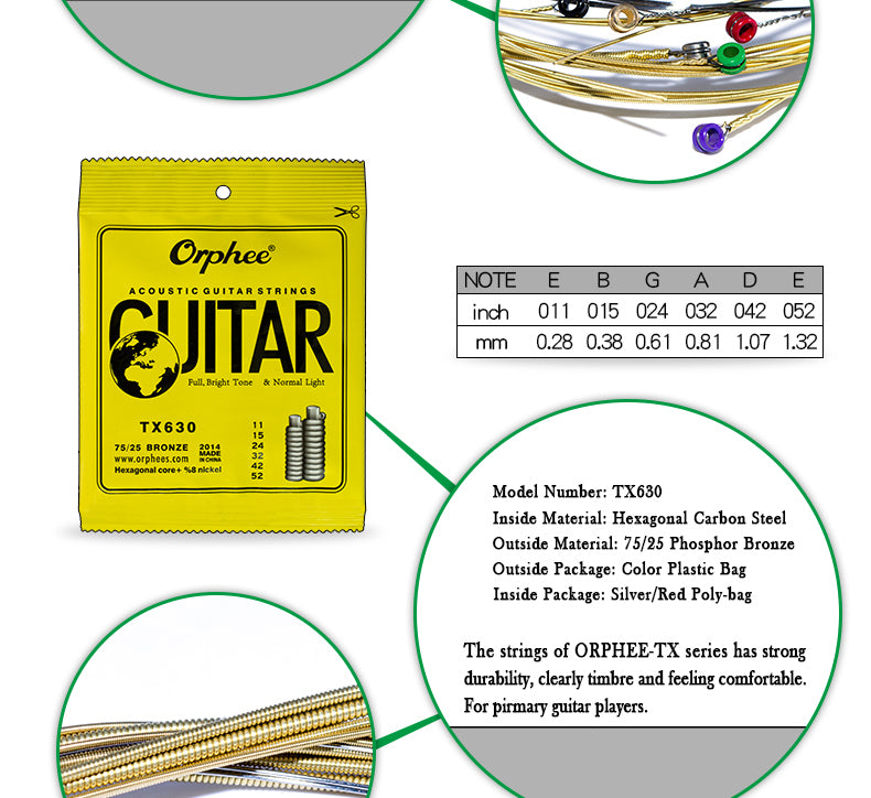 Orphee TX630 Guitar Strings Acoustic Guitar Strings 6 Strings Set Light 11-52 10 Pack