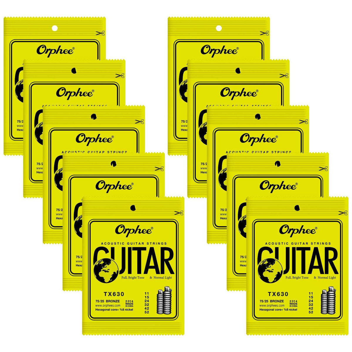 10 Pack Orphee TX630 Guitar Strings Acoustic Guitar Strings 6 Strings Set Light