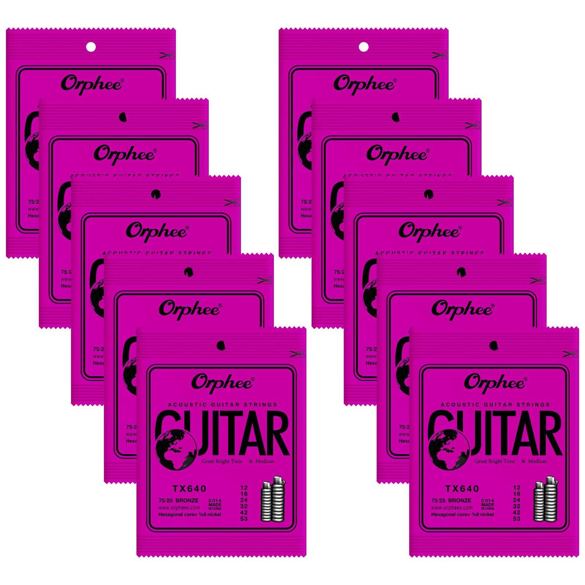 10 Pack Orphee TX640 Acoustic Guitar Strings Light