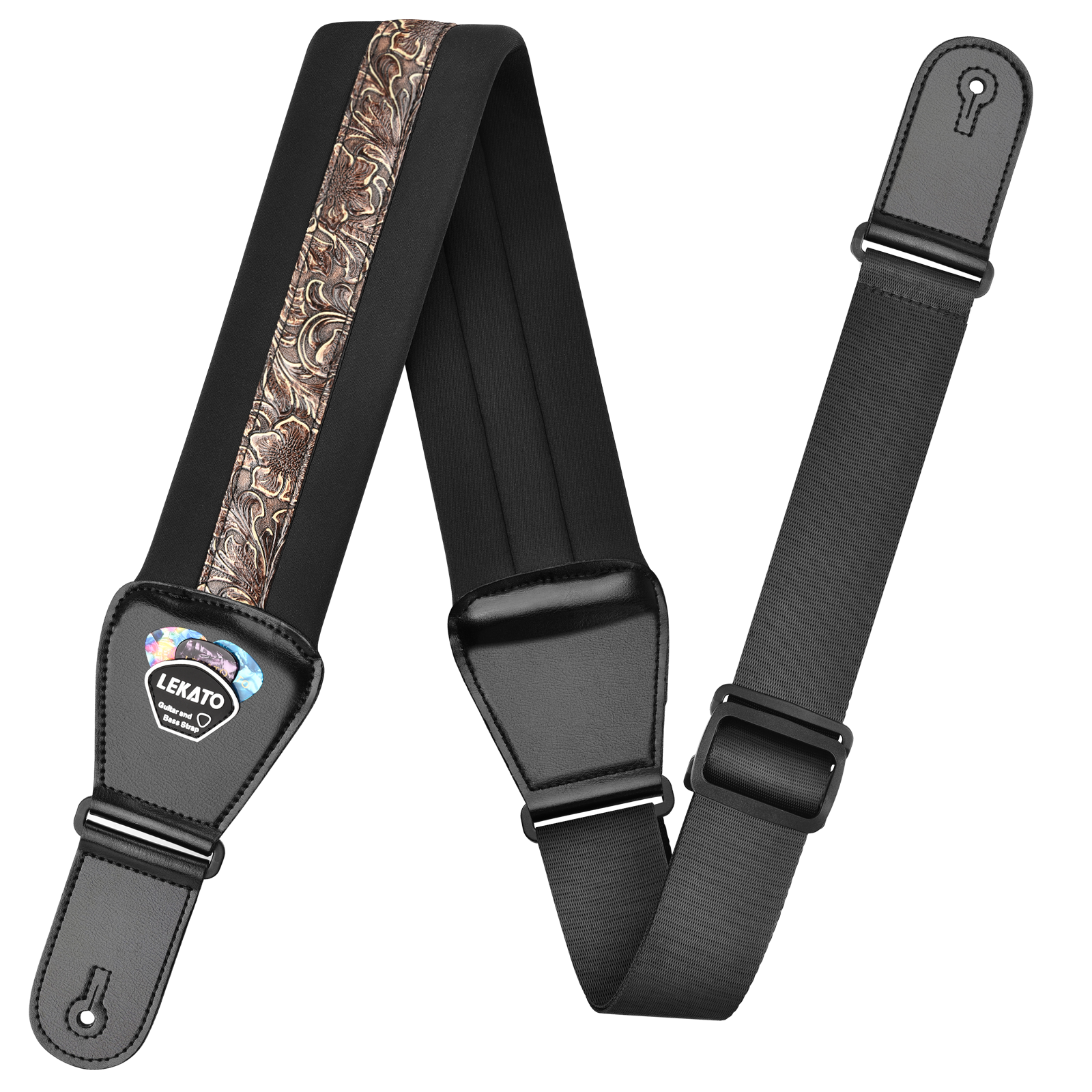 Lekato Adjustable Memory Foam Guitar Strap Bass Belt Set 3 inch Wide w/ 6 picks (Get $10 Coupon) - LEKATO-Best Music Gears And Pro Audio