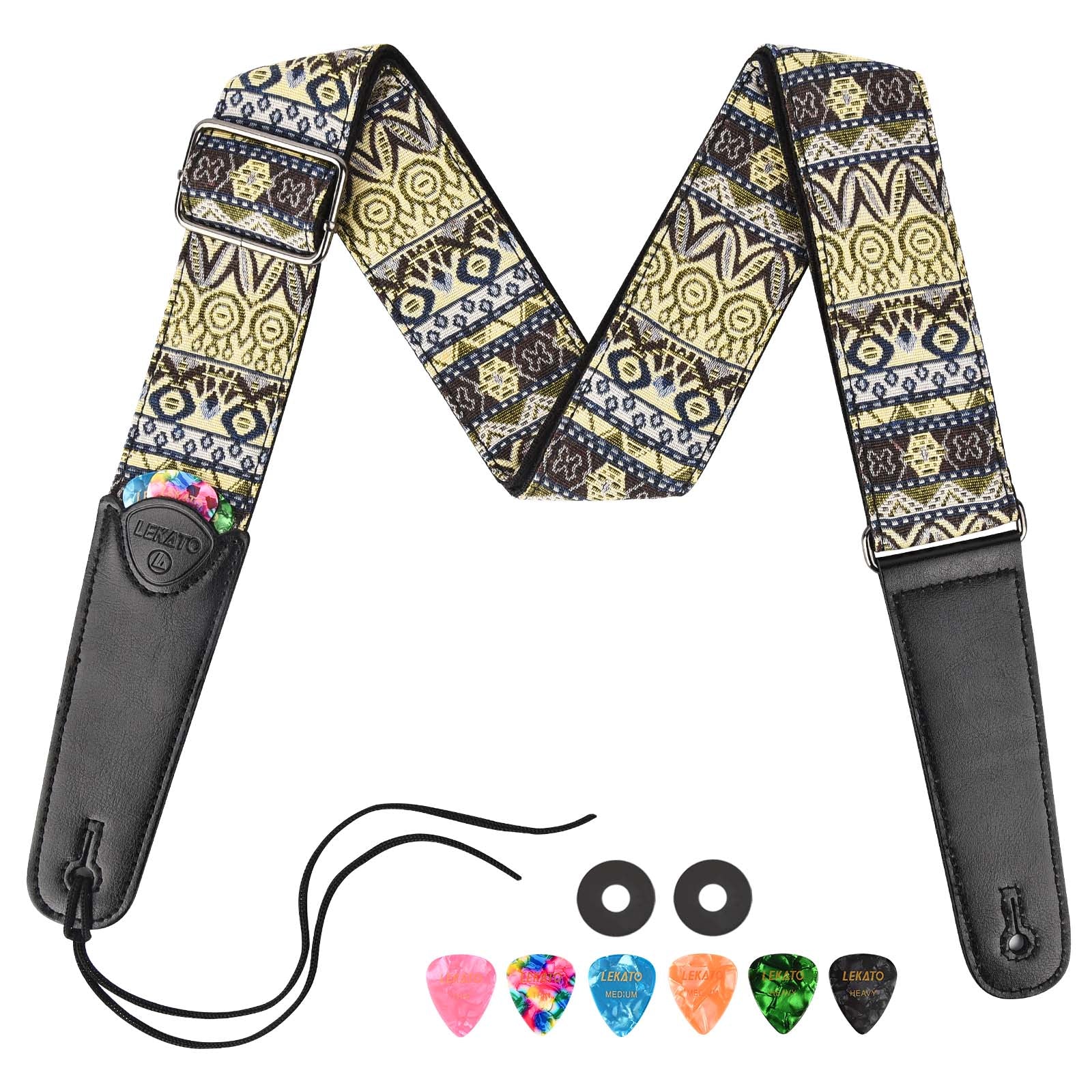 LEKATO Guitar Strap with Leather Ends Adjustable Guitar Shoulder Strap