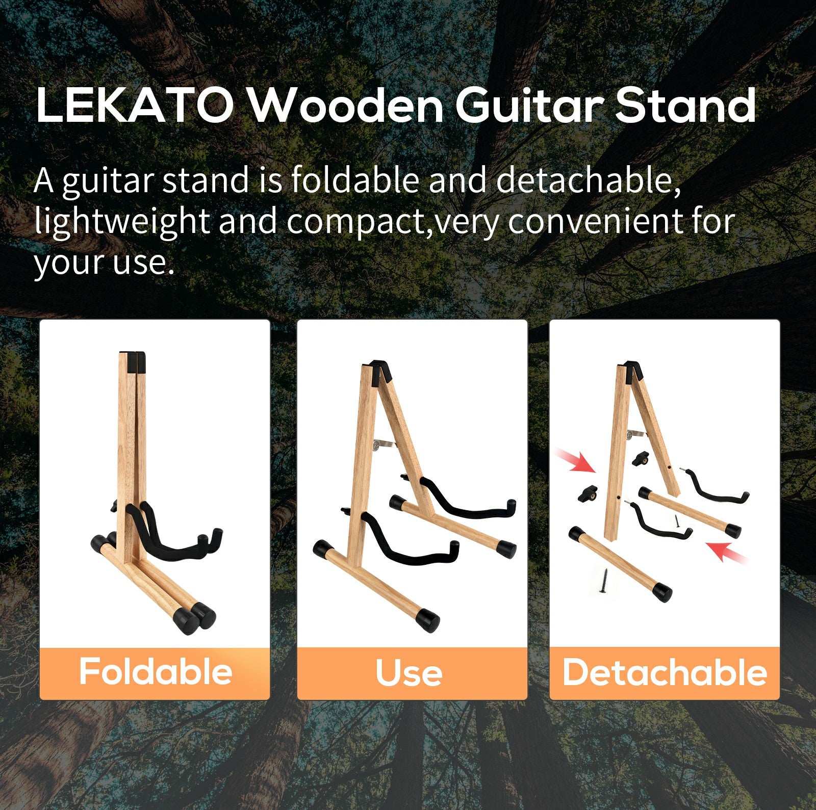 LEKATO LGS-10 Wood Guitar Stand A-Frame Folding