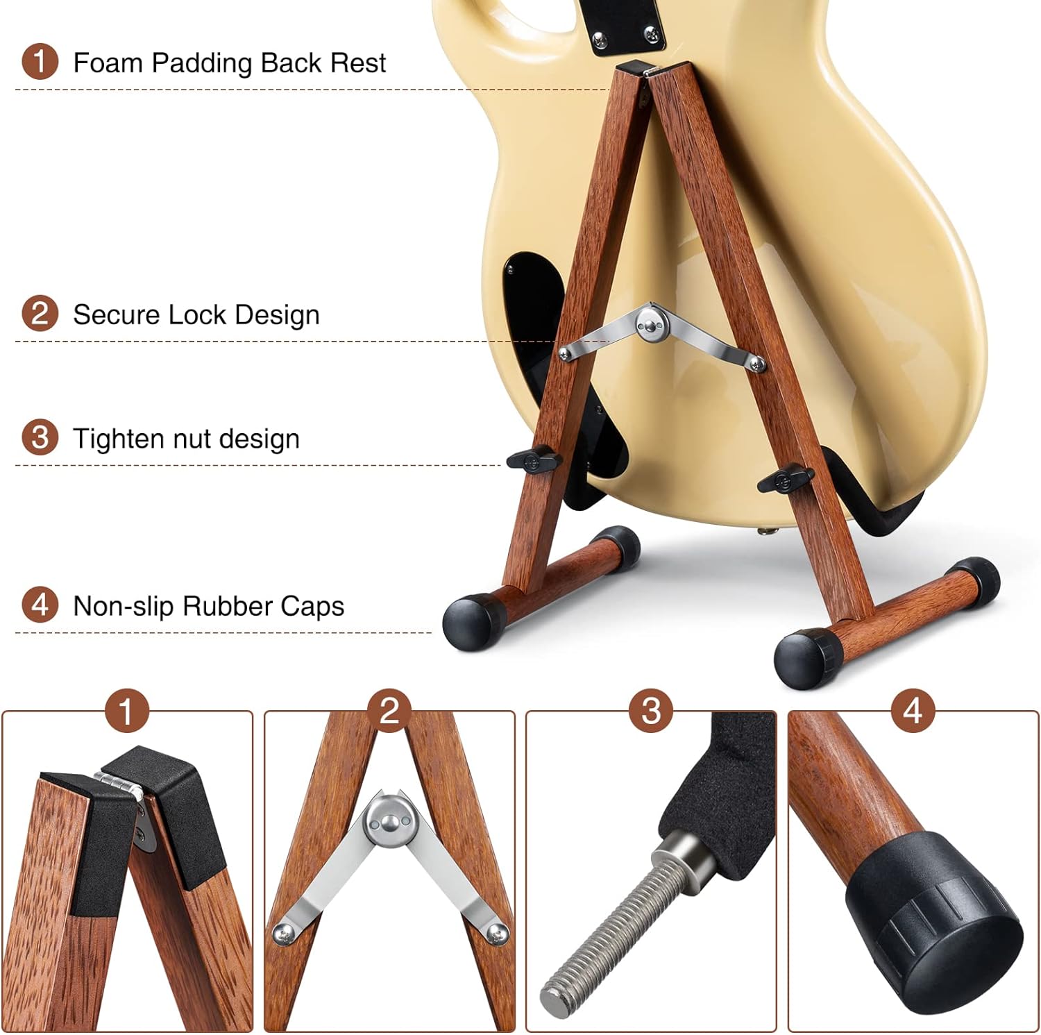 LEKATO LGS-10 Wood Guitar Stand A-Frame Folding