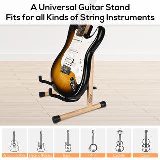 LEKATO Wood Acoustic Electric Guitar Stand w/Padded Foam A-Frame Folding Banjo Mandolin